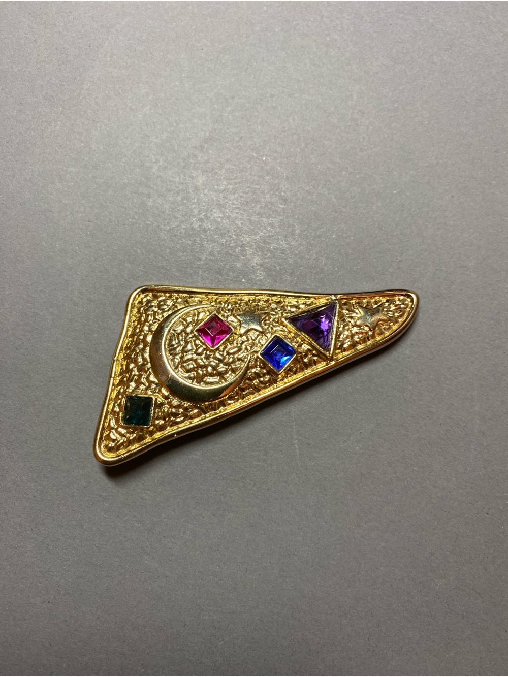 Vintage Crescent Moon gem, gold, geometric, brooch, pin